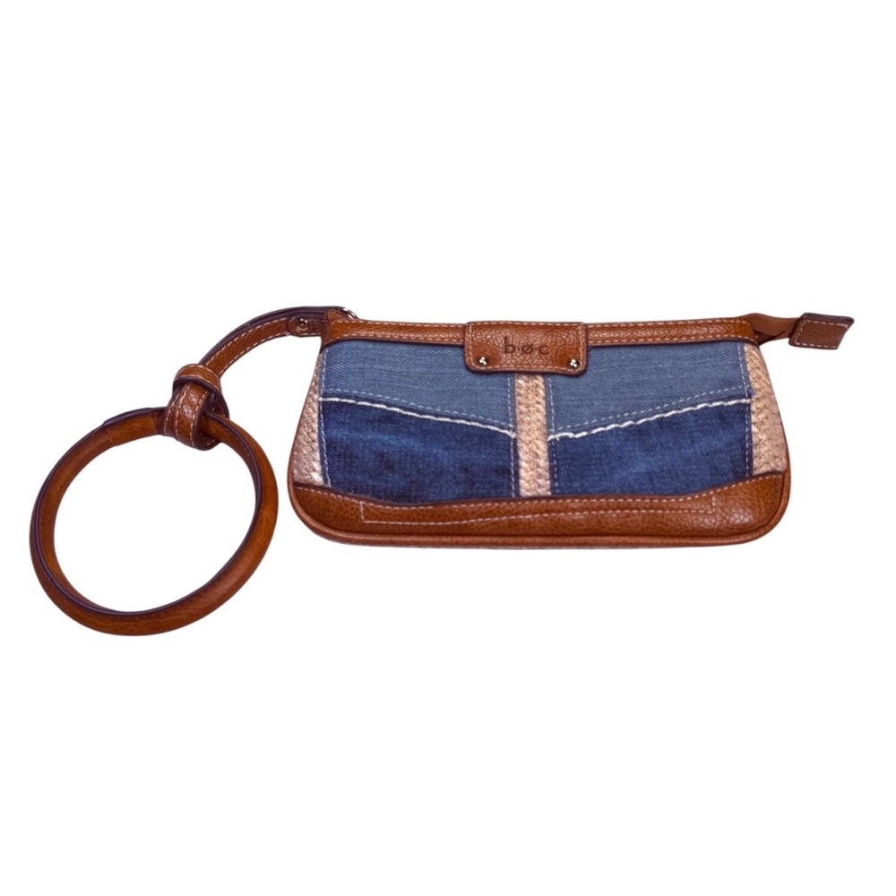 b.o.c Born Concept Denim Straw Wristlet Bag Y2K Boho Ring Handle Mini Clutch